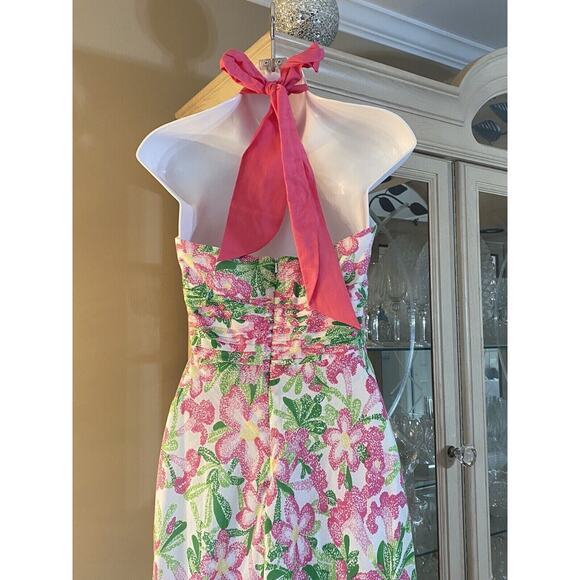 LILLY PULITZER VINTAGE WHITE LABEL SILK & COTTON HALTER DRESS SZ4 SUMMER PERFECT - Picture 3 of 10